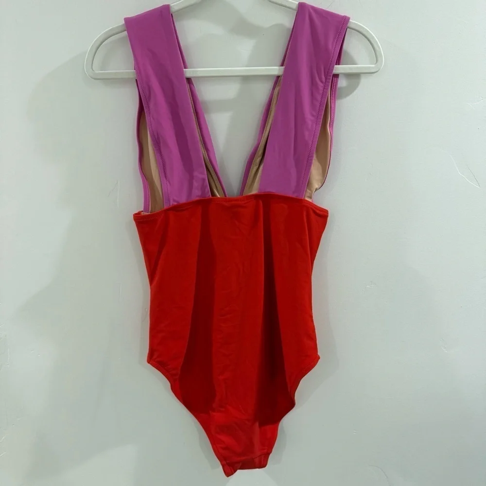 JCREW FACTORY plunge v-neck two toned one piece swimsuit